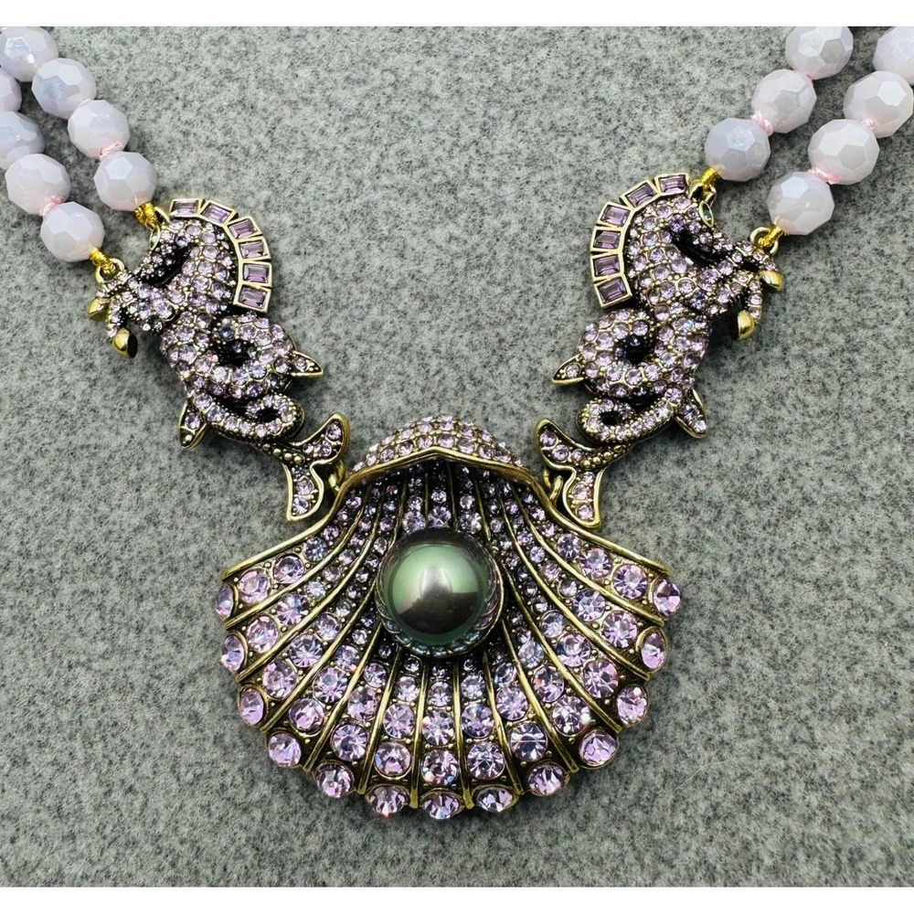 Heidi Daus "Ornament of the Sea"Seahorse Shell Beaded Double Strand Necklace *SD - Picture 4 of 14